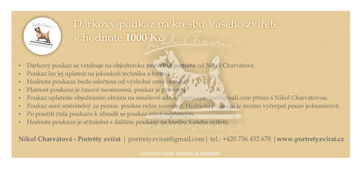 Slevový poukaz na kresbu zvířete od Nikol Charvátové